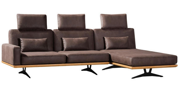 ECKSOFA in Flachgewebe Braun  - Schwarz/Braun, Natur, Textil/Metall (326/170cm) - Valnatura