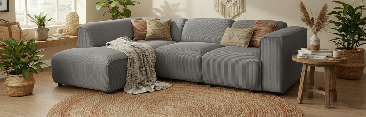 ECKSOFA ANTHONY in Cord Braun  163/275 cm  - Schwarz/Braun, Design, Kunststoff/Textil (163/275cm) - MID.YOU