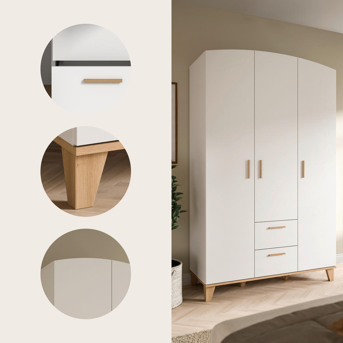 DREHTÜRENSCHRANK 122/198/51 cm,  in Weiß, Eiche Artisan, 3-türig  - Weiß/Eiche Artisan, ROMANTIK / LANDHAUS, Holzwerkstoff/Kunststoff (122/198/51cm) - Livetastic