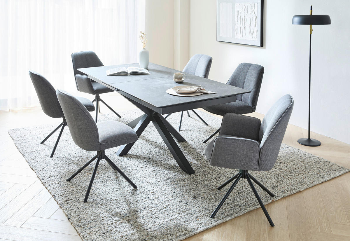 ESSTISCH 200-240/99,6/76 cm  Metall, Glas, Keramik ausziehbar rechteckig Schwarz, Dunkelgrau  - Dunkelgrau/Schwarz, Design, Glas/Keramik (200-240/99,6/76cm) - home24