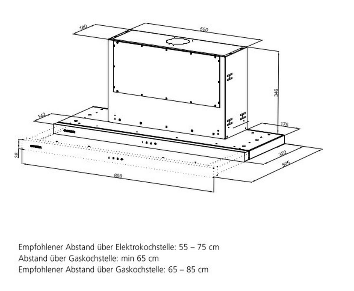 DUNSTABZUGSHAUBE FLA690  - Edelstahlfarben/Schwarz, Basics, Glas/Metall (89,8/38,4/31,5cm) - Oranier
