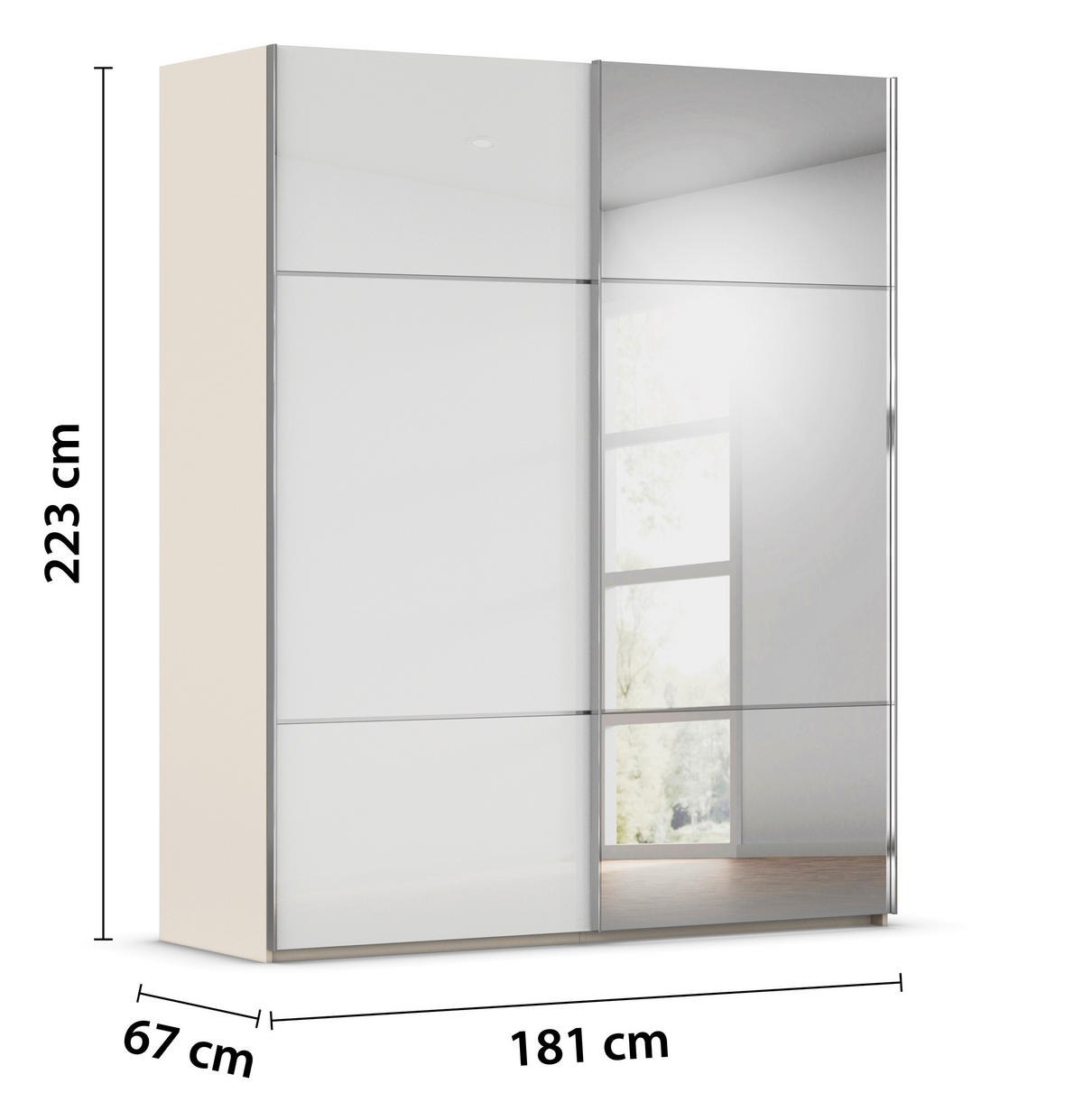 SCHWEBETÜRENSCHRANK in Weiss, Champagner  - Chromfarben/Weiss, Konventionell, Glas/Holzwerkstoff (181/223/68cm) - Novel