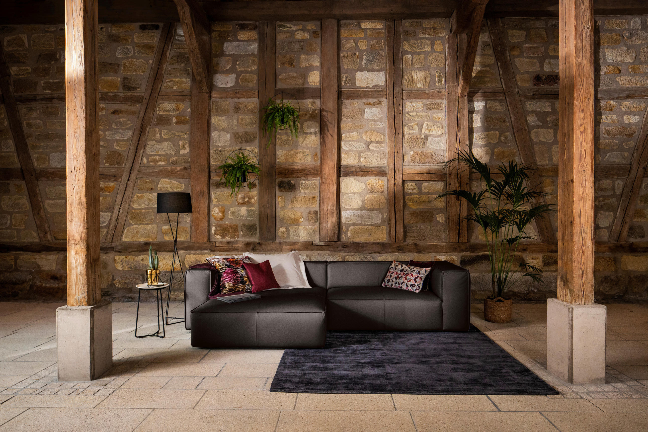ECKSOFA around the block Braun Echtleder - Schwarz/Braun, MODERN, Leder/Kunststoff (164/300cm) - Chilliano