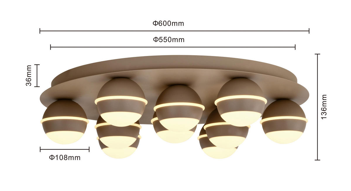 LED-DECKENLEUCHTE Biarritz 60/60/14 cm  - Sandfarben, Design, Kunststoff/Metall (60/60/14cm)