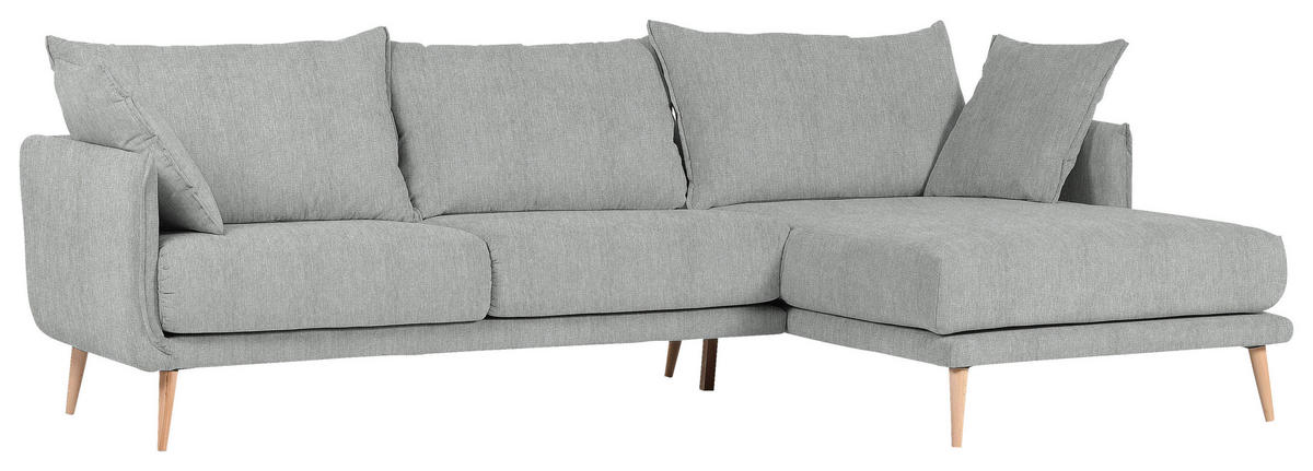 ECKSOFA in Mikrofaser Grau  - Buchefarben/Grau, Design, Holz/Textil (270/160cm) - MID.YOU