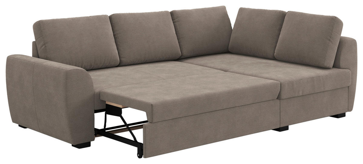 ECKSOFA Taupe Cord Zierkissen, Bettkasten  - Taupe/Schwarz, Trend, Kunststoff/Textil (253/154cm) - MID.YOU