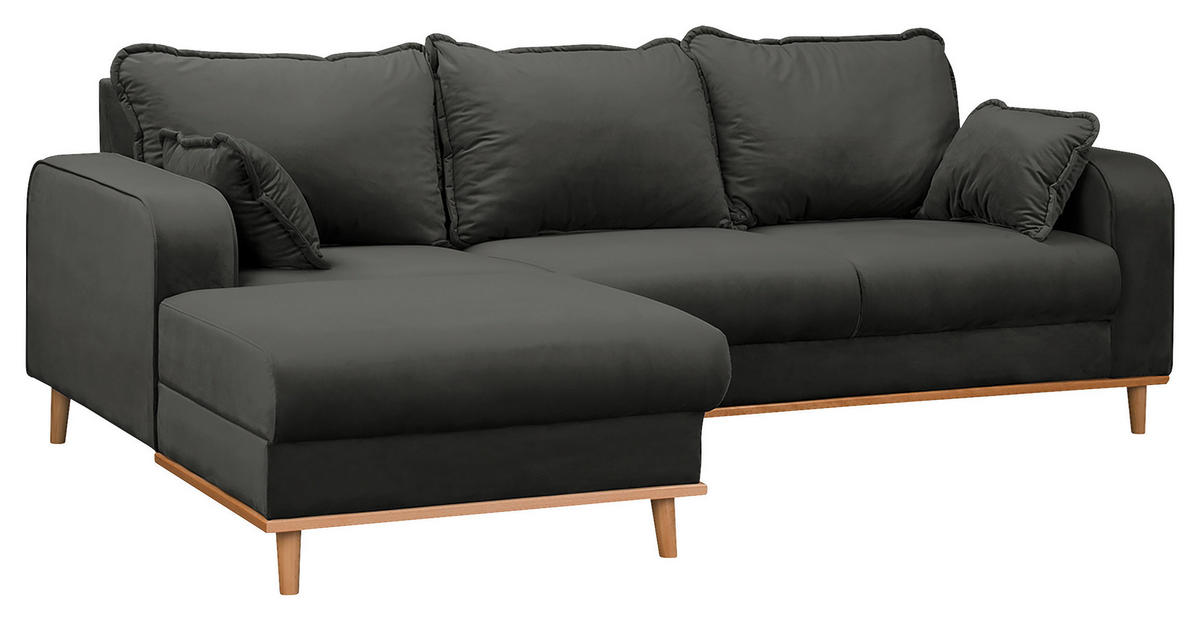 ECKSOFA Mikrofaser Dunkelgrau  - Wengefarben/Dunkelgrau, Design, Holz/Textil (150/230cm) - Livetastic