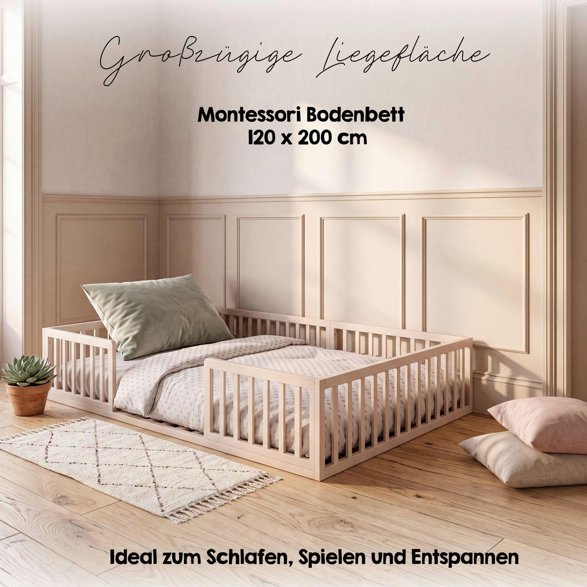 BODENBETT roba Bodenbett, 120/200 cm,  in Kaschmir  - Hellbraun/Kaschmir, Basics, Holzwerkstoff (120/200cm) - Roba
