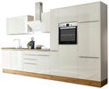 KÜCHENBLOCK 370 cm Weiß, Weiß Hochglanz E-Geräte, Spüle, Soft-Close-System, Besteckeinsatz, Geschirrspüler, Kühlgefrierkombination, Geschirrspülerblende, Dunstabzug, Ab- und Überlaufgarnitur   - Weiß Hochglanz/Alufarben, LIFESTYLE, Kunststoff (370cm) - Respekta