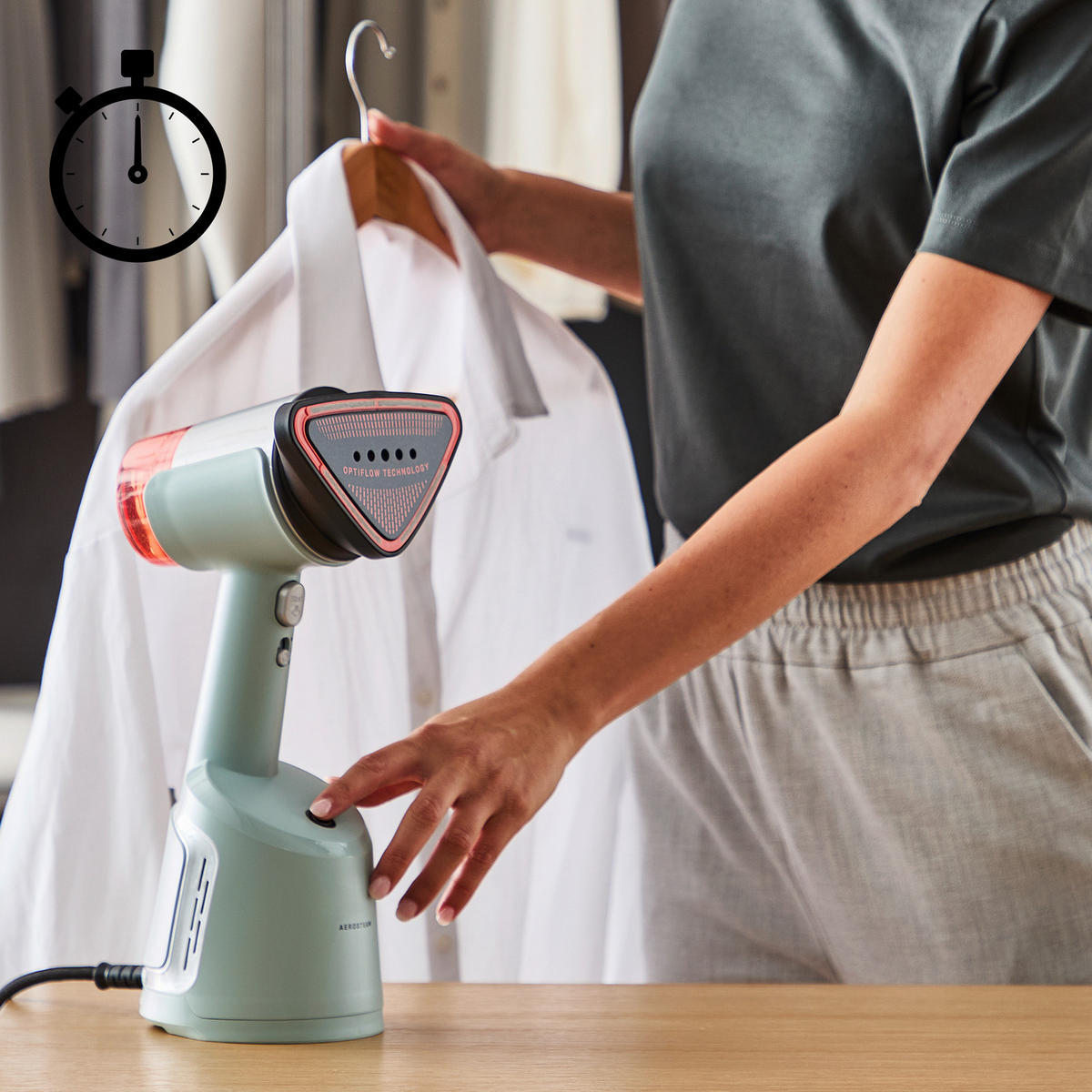 DAMPFBÜRSTE - Salbeigrün, Basics, Kunststoff (14,0/32,5/16cm) - Tefal