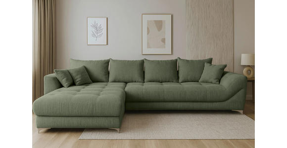 ECKSOFA in Chenille Dunkelgrün 227/329 cm - Chromfarben/Dunkelgrün, KONVENTIONELL, Textil/Metall (227/329cm) - Carryhome