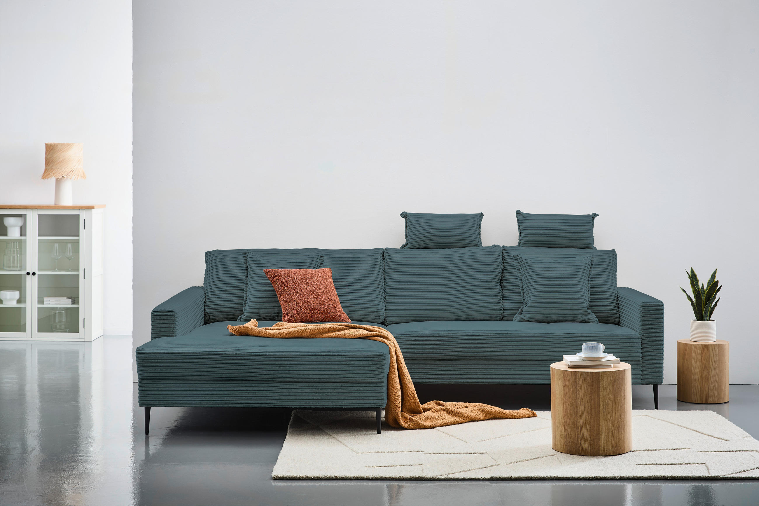 ECKSOFA in Cord Blau  173/276 cm  - Blau/Schwarz, KONVENTIONELL, Textil/Metall (173/276cm) - Carryhome