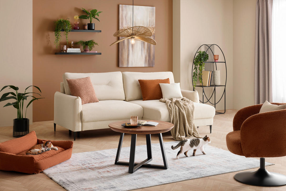 ECKSOFA Cord Beige  - Beige/Schwarz, Modern, Textil/Metall (221/142cm) - MID.YOU