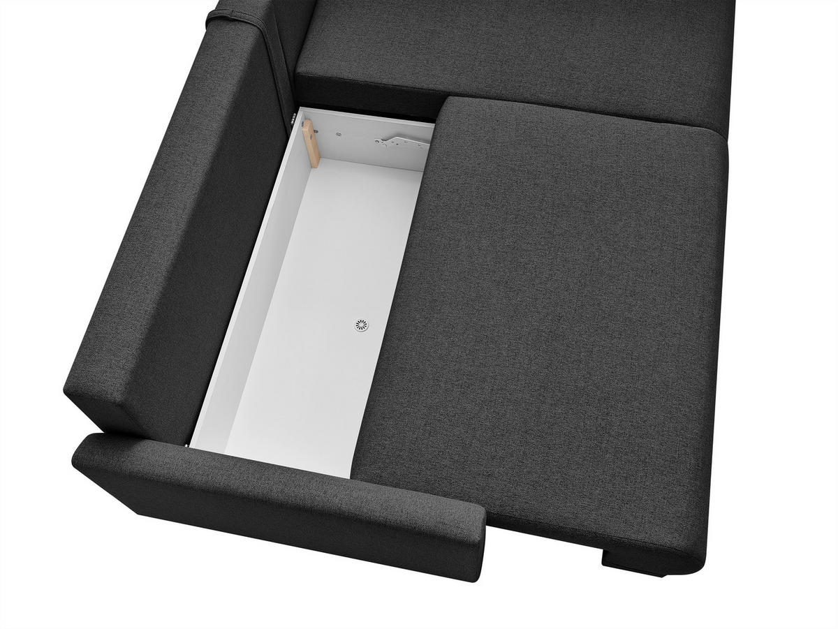 ECKSOFA MILOS Schwarz Flachgewebe, Struktur Rückenkissen, Bettkasten, Schlaffunktion, Rücken echt  - Schwarz/Naturfarben, Design, Textil (224/148cm) - P & B