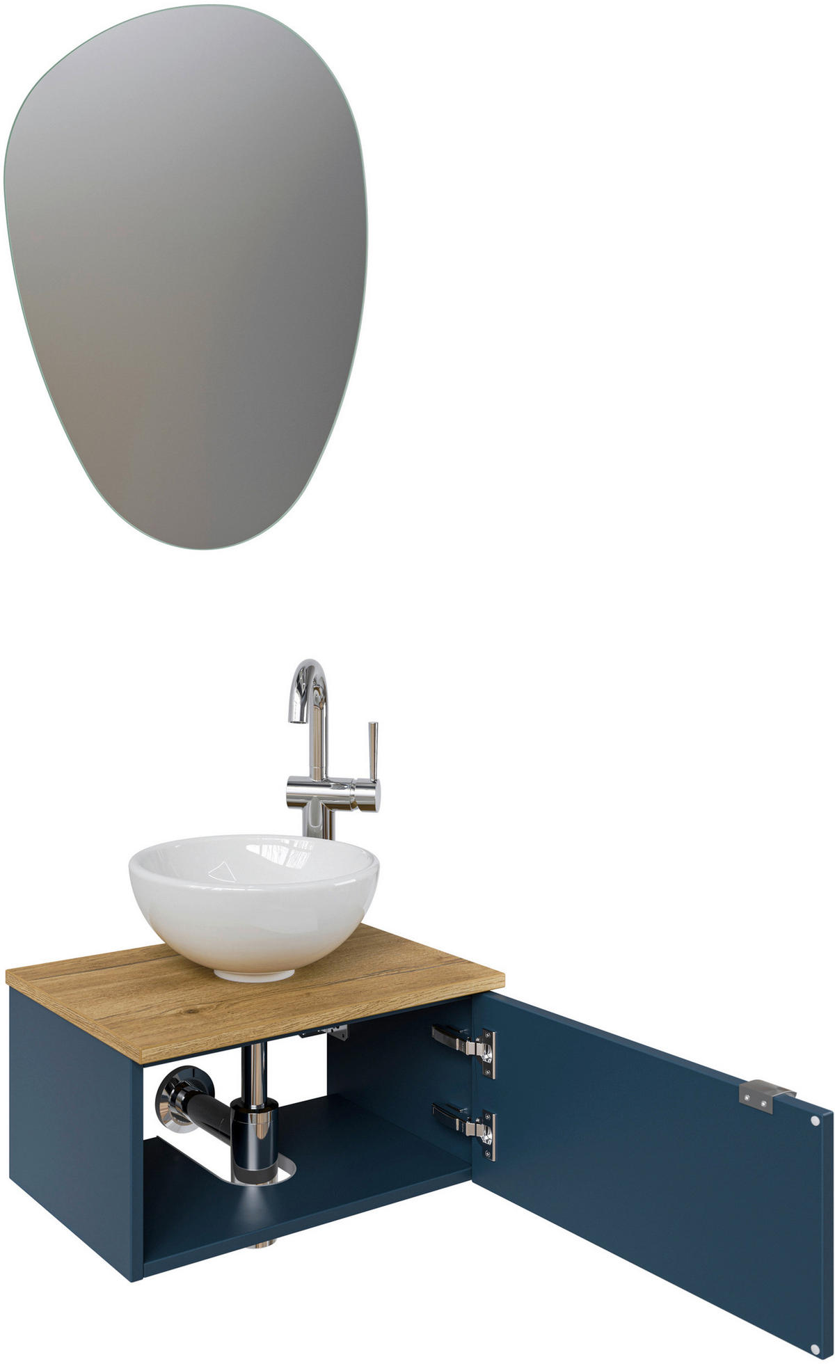 GÄSTEBAD - Blau/Edelstahlfarben, Design, Keramik/Holzwerkstoff (55cm) - Sadena