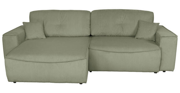 ECKSOFA Salbeigrün Cord Liegefläche im Originalstoff, Schlaffunktion, Bettkasten, Rückenkissen, Zierkissen, Rücken echt  - Salbeigrün/Schwarz, KONVENTIONELL, Kunststoff/Textil (148/265cm) - Carryhome