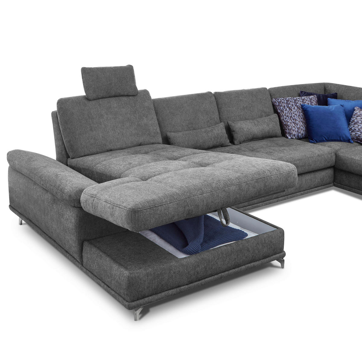 WOHNLANDSCHAFT Flachgewebe Grau  - Silberfarben/Grau, Konventionell, Textil/Metall (176/363/223cm) - Sit & More