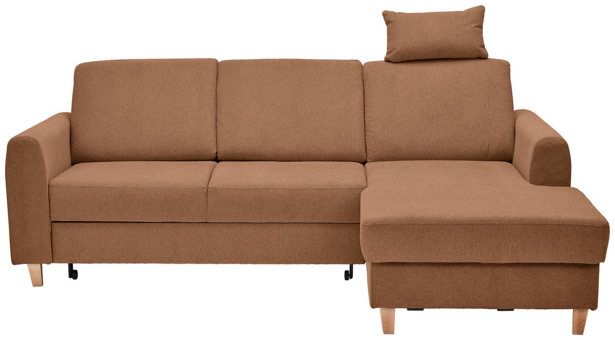 ECKSOFA Terracotta Flachgewebe  - Buchefarben/Terracotta, KONVENTIONELL, Holz/Textil (241/166cm) - Carryhome