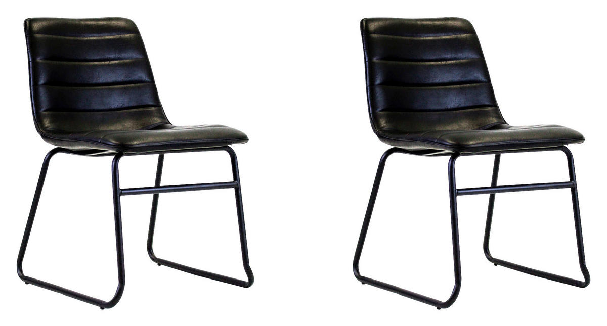 STUHL-SET 2 Stück , , Lederlook  - Schwarz, KONVENTIONELL, Kunststoff/Textil (48/77/56cm) - MID.YOU