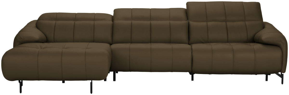 ECKSOFA in Echtleder Taupe  165/313 cm  - Taupe/Cognac, Design, Leder/Metall (165/313cm) - Belluti