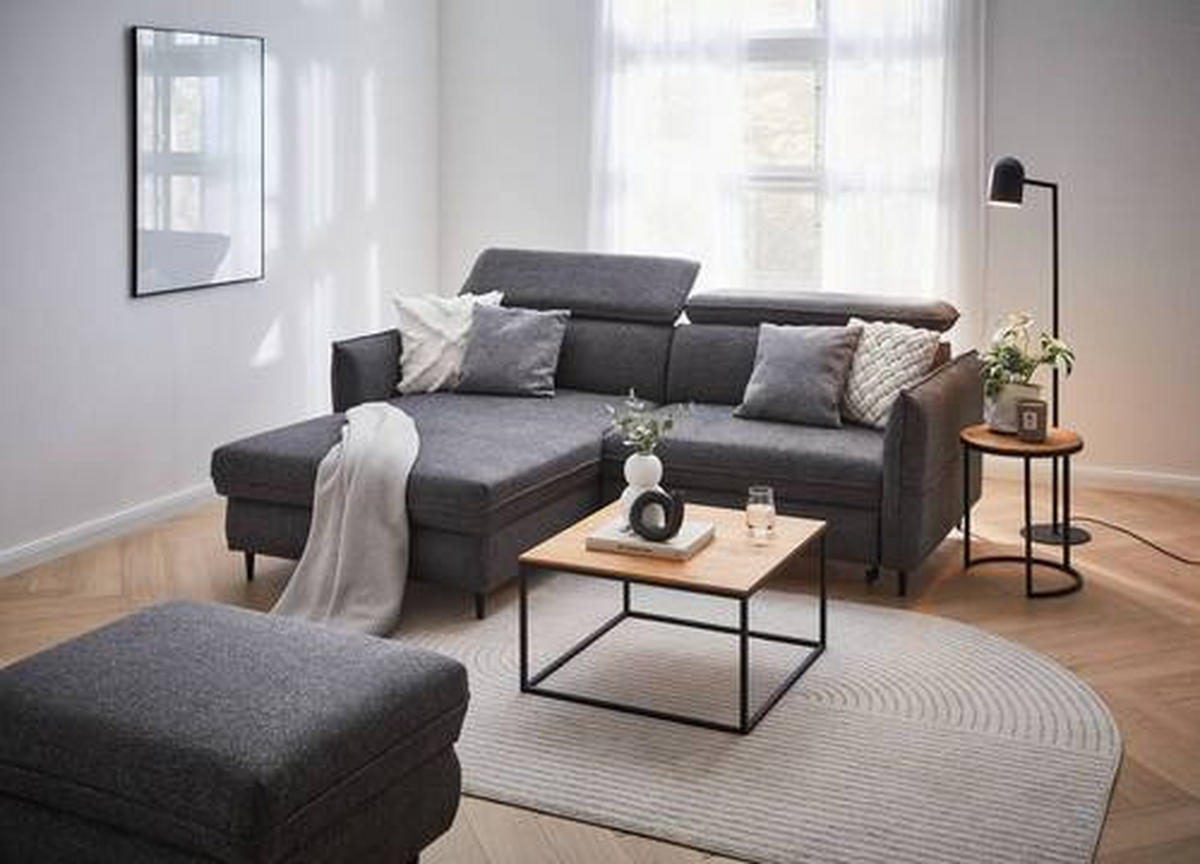 ECKSOFA inkl. Funktionen Graphitfarben Struktur  - Schwarz/Graphitfarben, Design, Holz/Textil (185/232cm) - Stylife