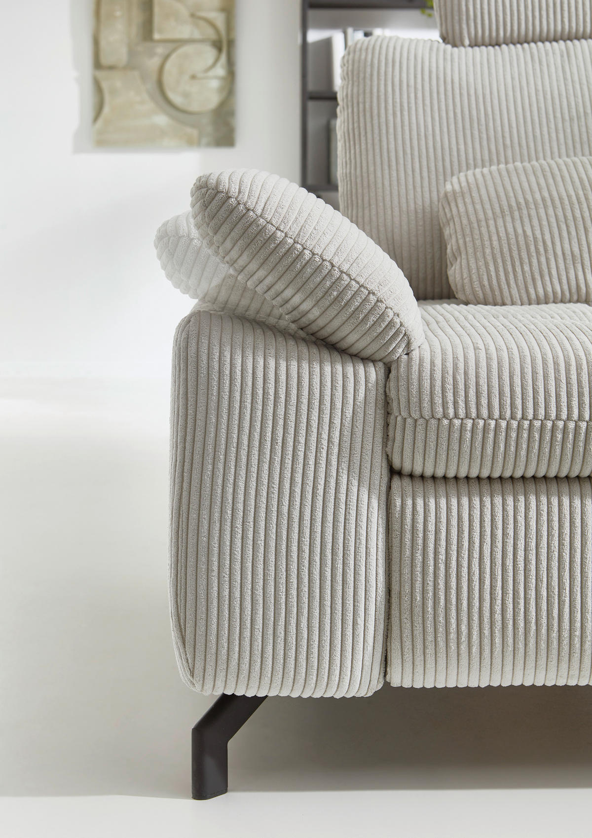 ECKSOFA in Cord, Velours Ecru  - Ecru/Schwarz, Design, Textil/Metall (291/197cm) - Beldomo Style