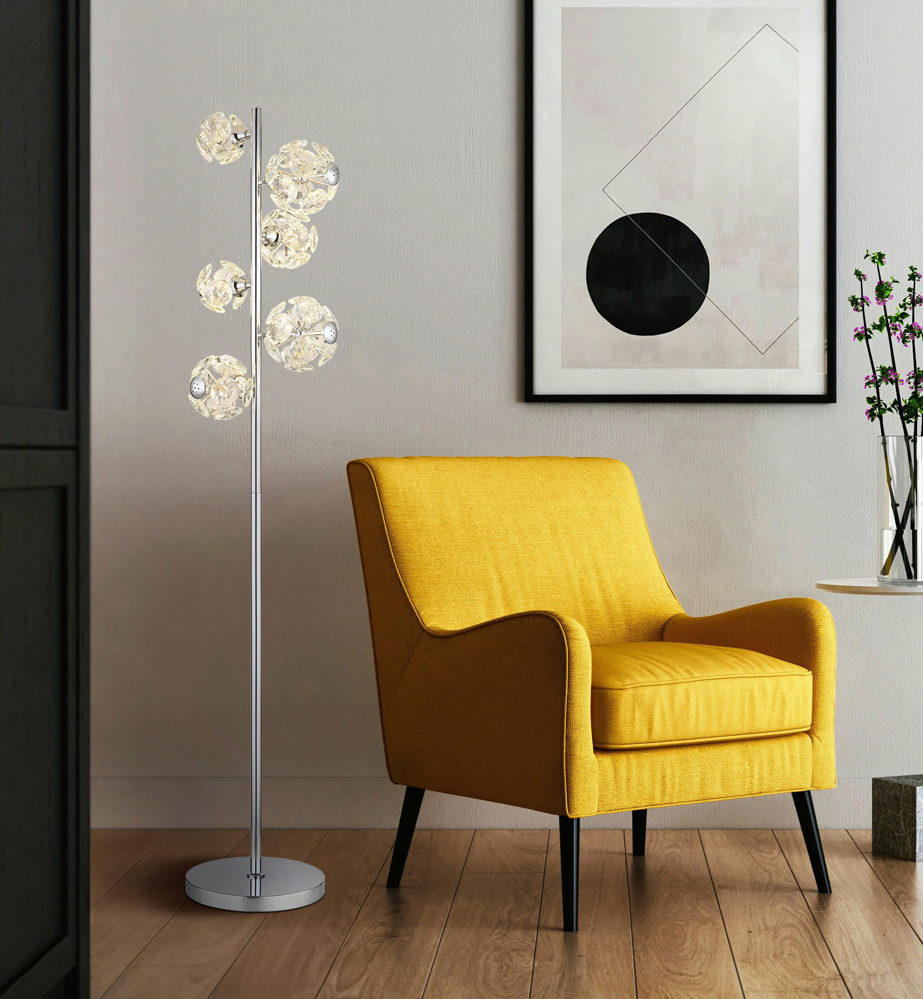 LED-STEHLEUCHTE VIRINA 38/28/155 cm   - Klar/Chromfarben, KONVENTIONELL, Glas/Kunststoff (38/28/155cm) - Globo