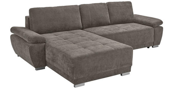 ECKSOFA Taupe Chenille Rückenkissen, Bettkasten, Schlaffunktion, Rücken echt, Armteilverstellung, Liegefläche im Originalstoff  - Taupe/Silberfarben, KONVENTIONELL, Holz/Textil (187/293cm) - Carryhome