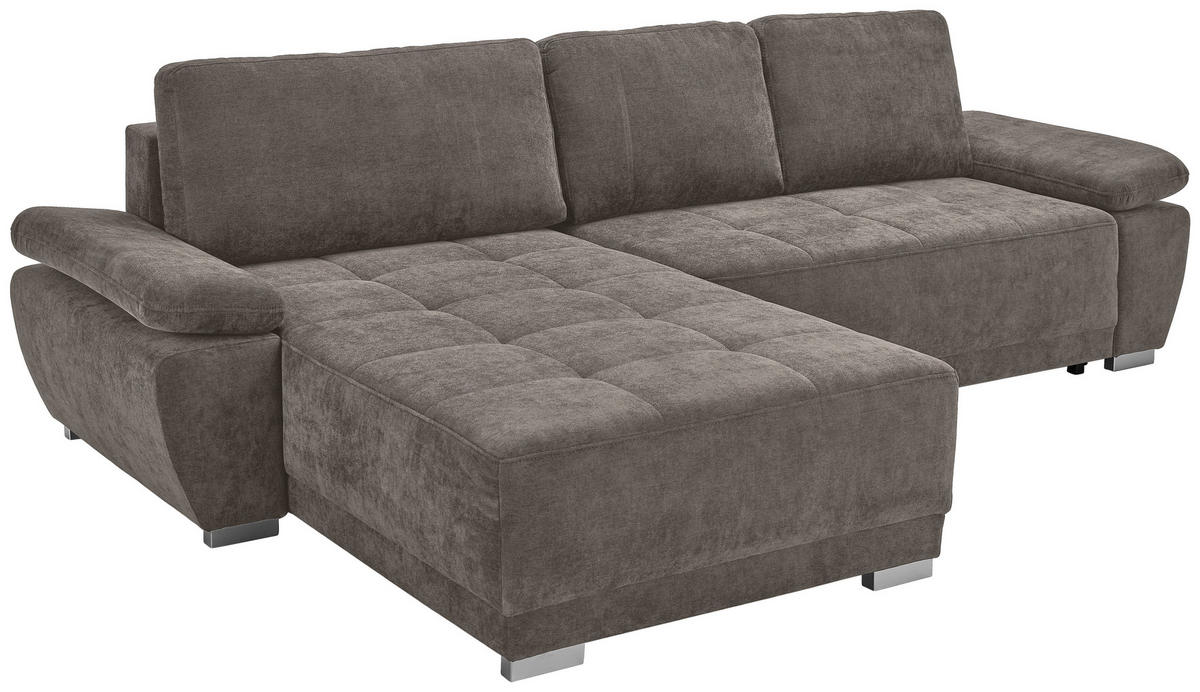 ECKSOFA Taupe Chenille  - Taupe/Silberfarben, KONVENTIONELL, Holz/Textil (187/293cm) - Carryhome