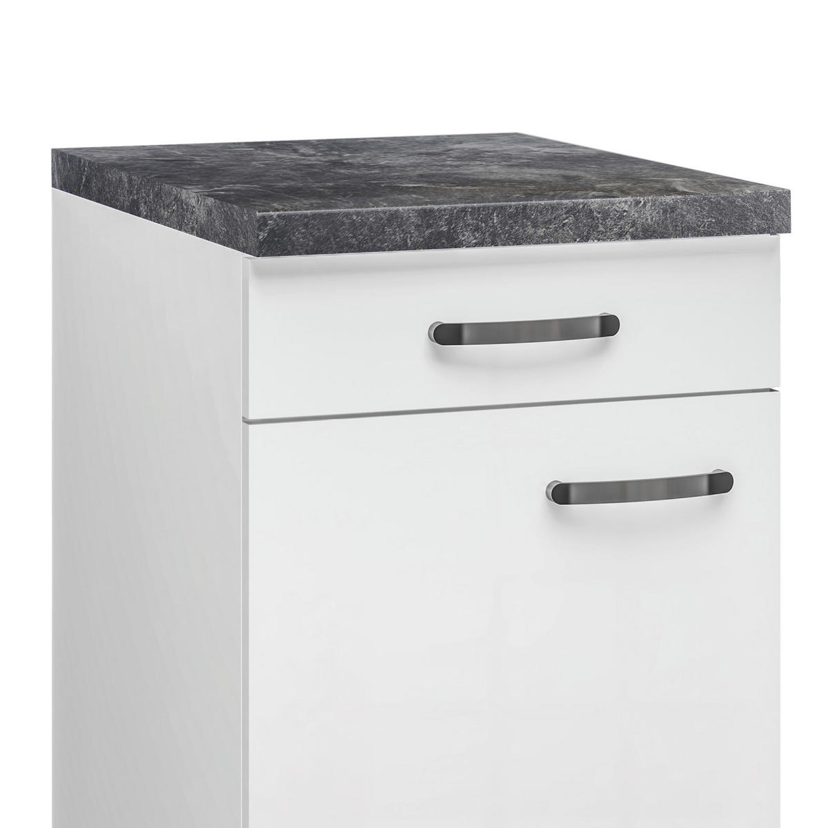 KÜCHENUNTERSCHRANK 50/86/60 cm  in Weiß, Weiß Hochglanz  - Schieferfarben/Edelstahlfarben, MODERN, Holzwerkstoff/Metall (50/86/60cm) - FlexWell