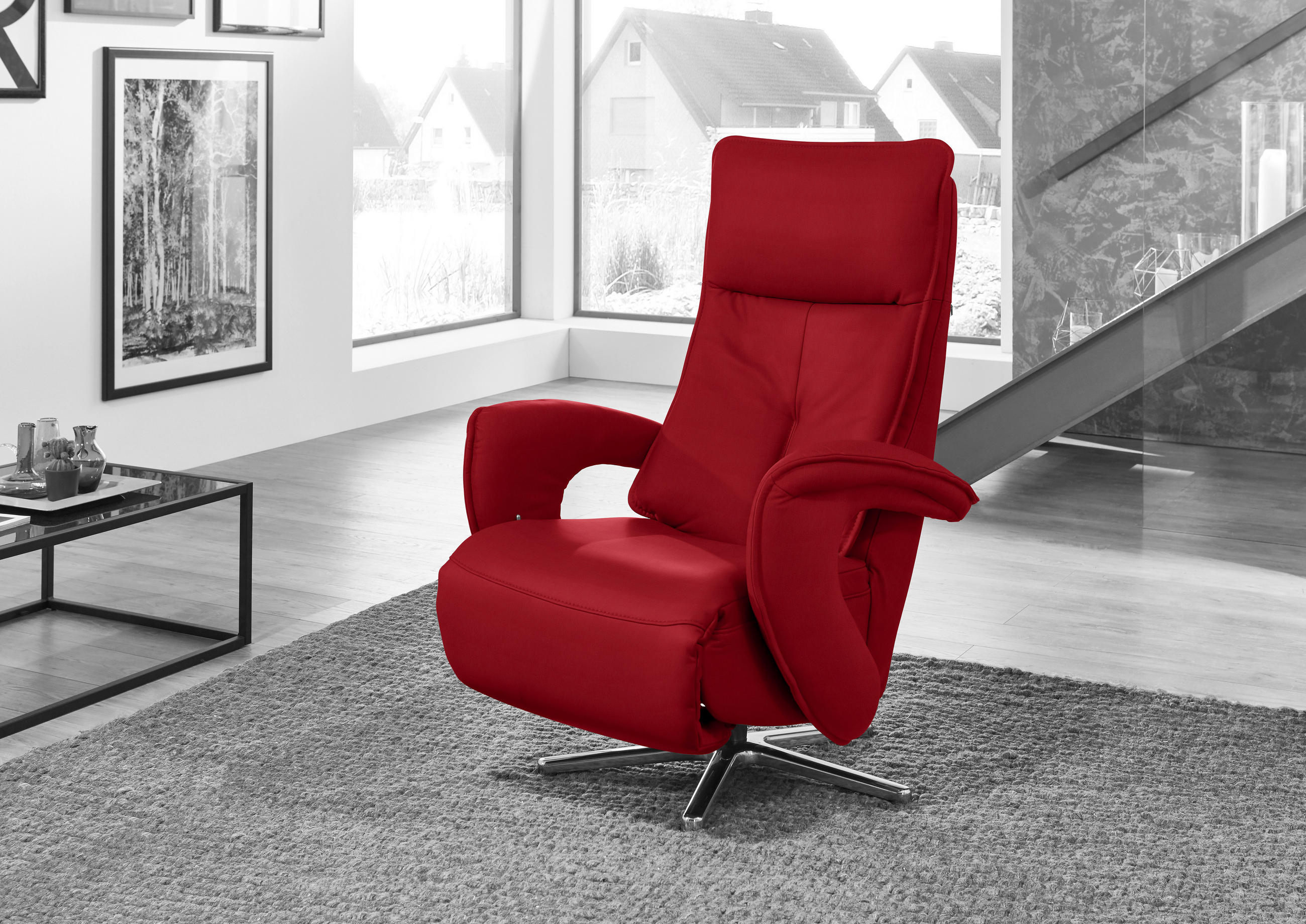 RELAXSESSEL in Leder Rot  - Edelstahlfarben/Rot, Design, Leder/Metall (77/110/87cm) - Valdera