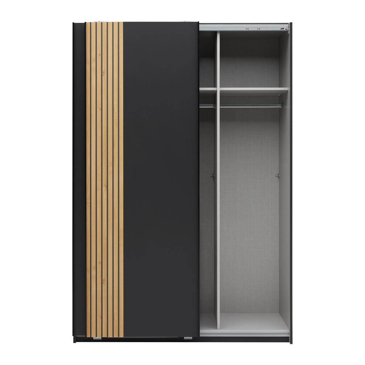 GARDEROB MED SKJUTDÖRRAR 135/198/65 cm 2-dörrar - grafitfärgad/svart, Klassisk, metall/trämaterial (135/198/65cm) - Carryhome