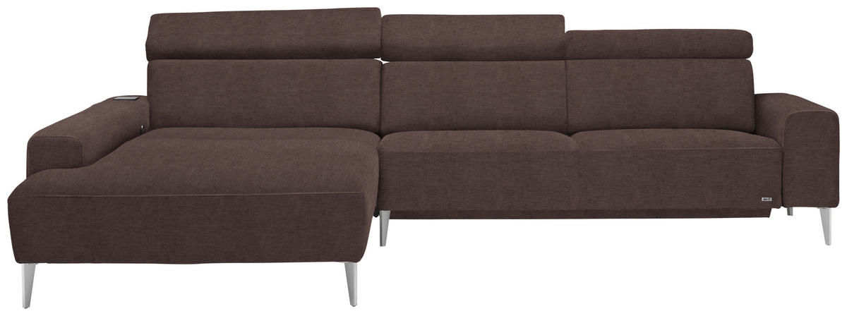 ECKSOFA in Webstoff Braun  205/308 cm  - Alufarben/Braun, Design, Textil/Metall (205/308cm) - Sedda