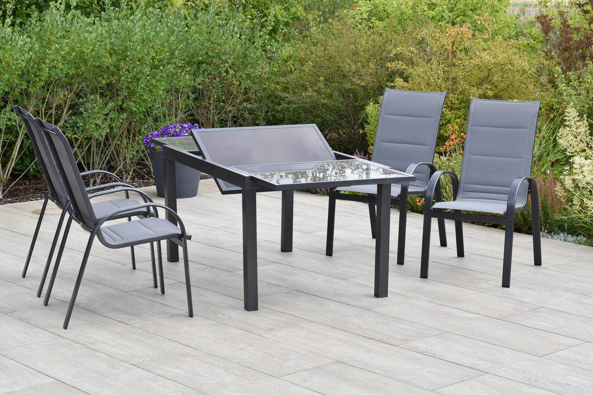 GARTENTISCHGRUPPE  - Graphitfarben/Braun, KONVENTIONELL, Glas/Textil - Gardenson