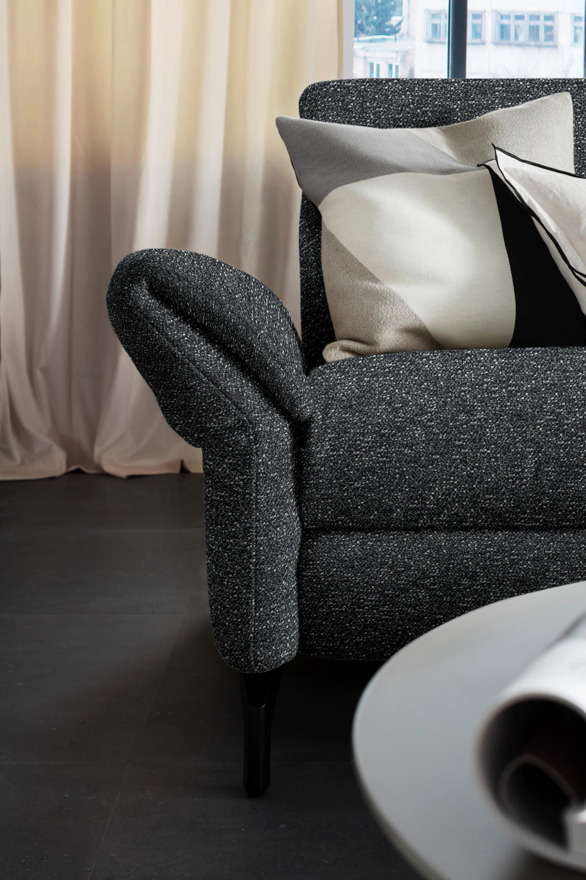 ECKSOFA Graphitfarben Chenille  - Schwarz/Graphitfarben, Design, Textil/Metall (299/187cm) - Schöner Wohnen