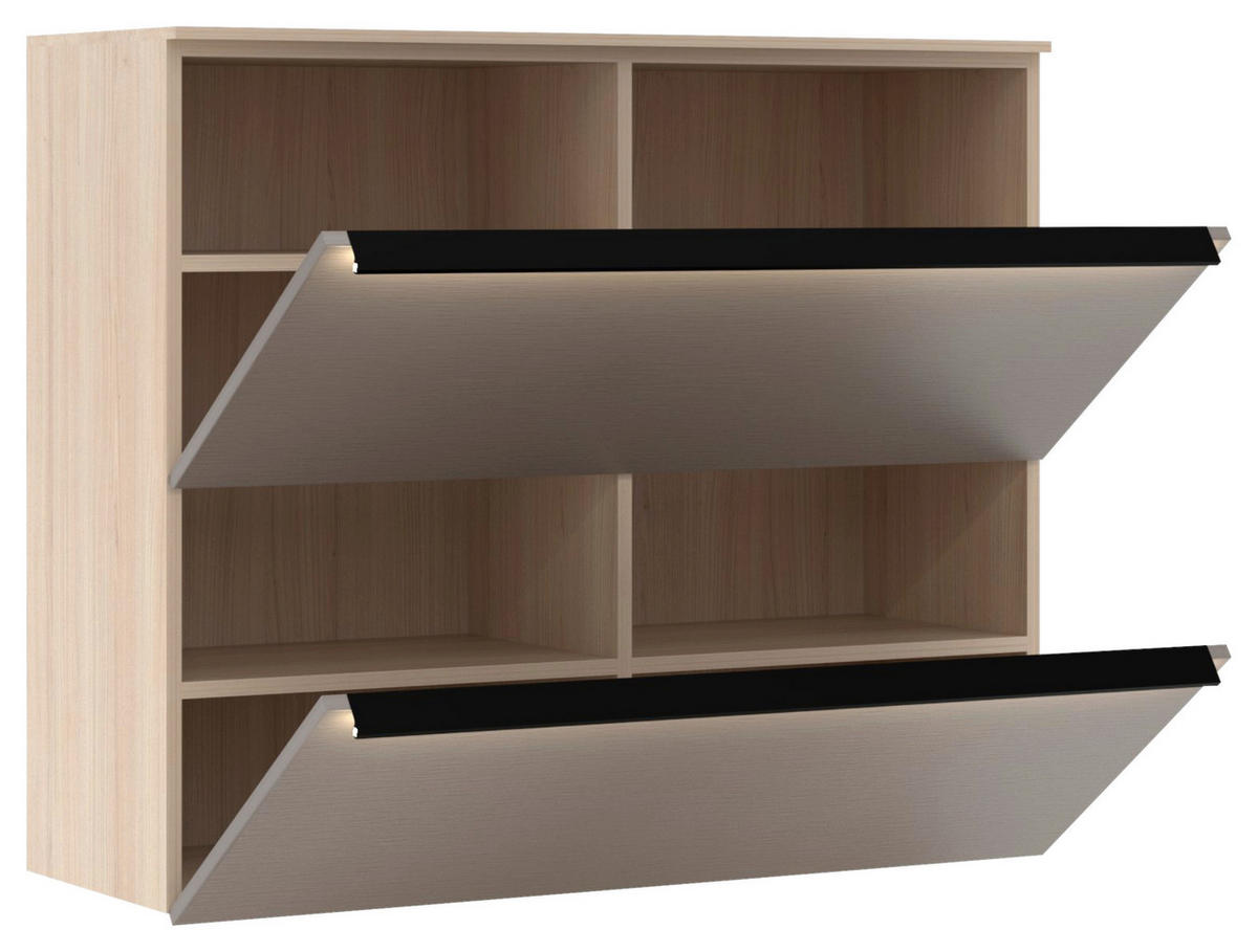 BOTNÍK, barvy dubu, 100/85/37 cm - černá/barvy dubu, Design, kov/kompozitní dřevo (100/85/37cm) - Voleo