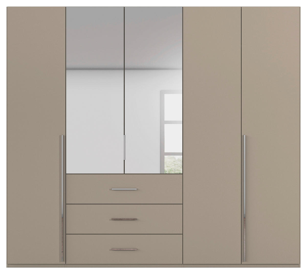 DREHTÜRENSCHRANK 251/223/60 cm,  in Fango, 5-türig  - Chromfarben/Fango, Design, Glas/Holzwerkstoff (251/223/60cm) - home24