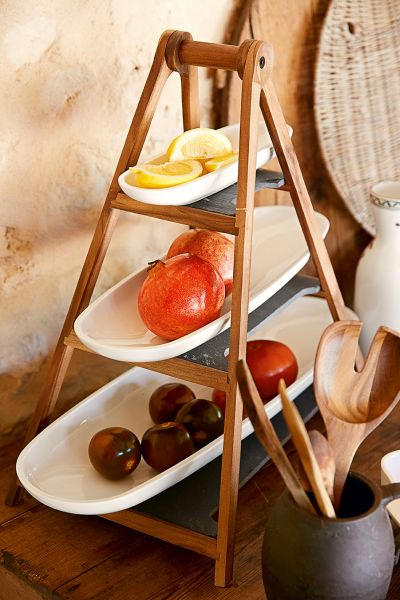 POSCHODOVÝ STOJAN  - hnedá/biela, Basics, drevo/keramika (48,5cm) - Villeroy & Boch