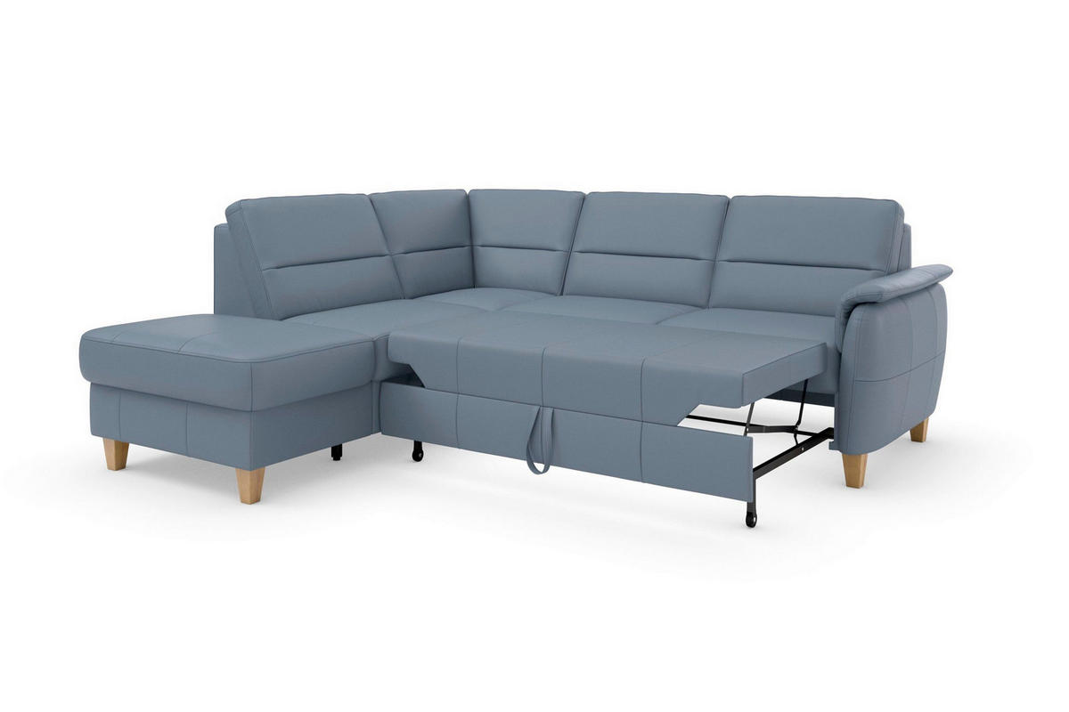 ROHOVÁ SEDAČKA, koža, sivomodrá - sivomodrá/farba duba, Basics, koža/drevo (212/236cm) - Sit & More