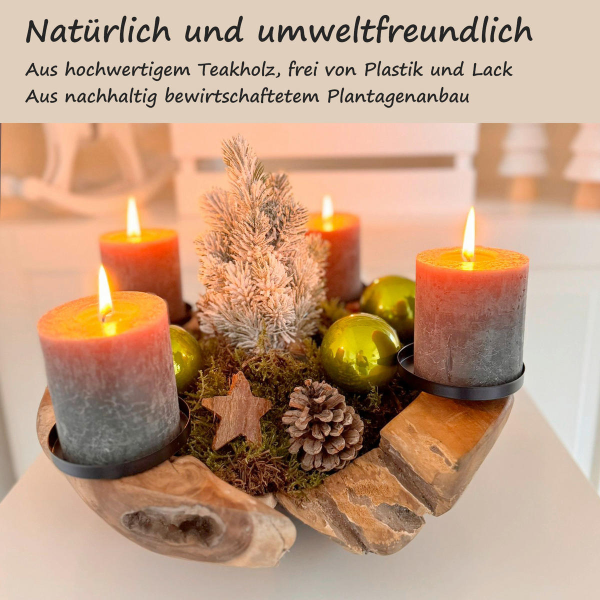 ADVENTSKERZENHALTER - Nussbaumfarben, Trend, Holz/Metall (30/10/30cm) - Milino