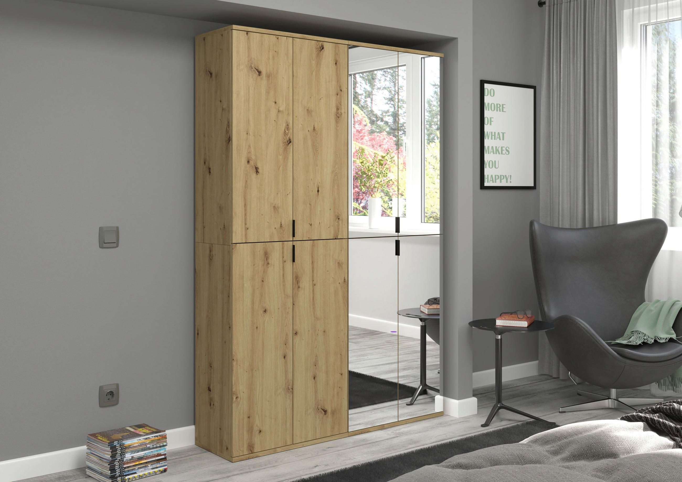 GARDEROBENSCHRANK in 122/193/34 cm - Schwarz, KONVENTIONELL, Glas/Holzwerkstoff (122/193/34cm) - MID.YOU