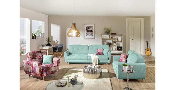 DREISITZER-SOFA in Textil Blau, Grün - Blau/Multicolor, Design, Holz/Textil (235/87/98cm) - Hom`in