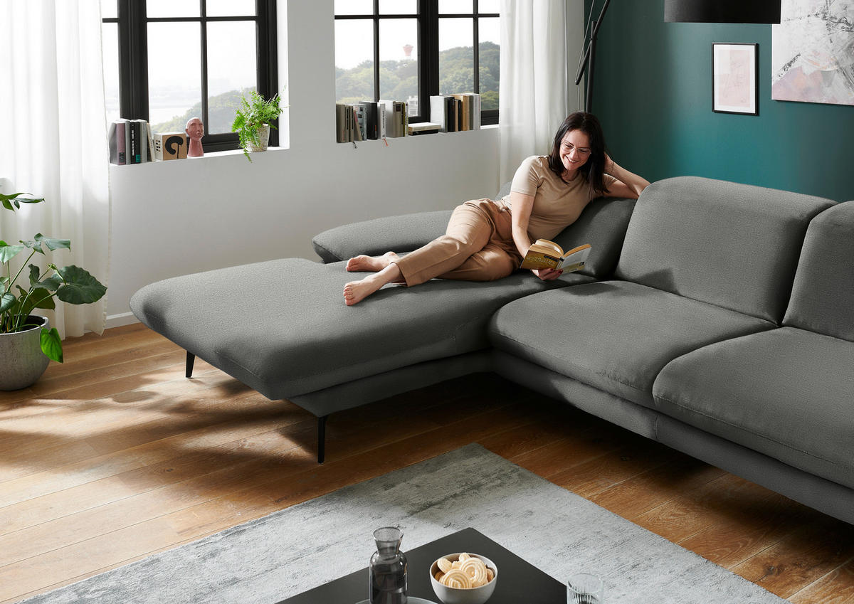 ECKSOFA in Chenille Grau  - Schwarz/Grau, Design, Textil/Metall (188/319cm) - Beldomo System