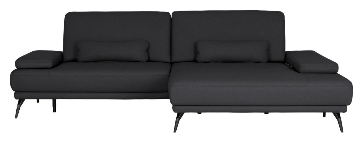 ECKSOFA Echtleder Anthrazit  - Anthrazit/Schwarz, Konventionell, Leder/Metall (301/180cm) - Joop!