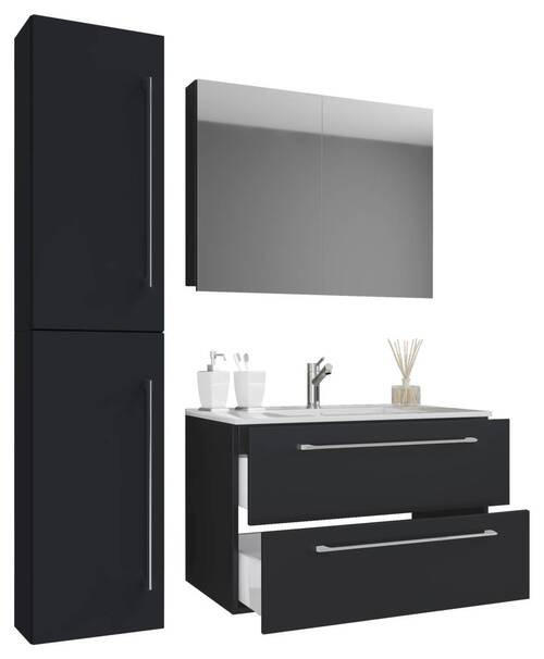 BADEZIMMER 4-teilig  in 113 cm  - Alufarben/Schwarz, MODERN, Keramik/Holzwerkstoff (113cm) - MID.YOU