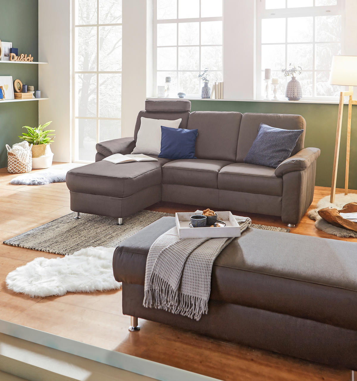 ECKSOFA Grau Flachgewebe  - Chromfarben/Grau, KONVENTIONELL, Textil/Metall (220/163cm) - Beldomo System