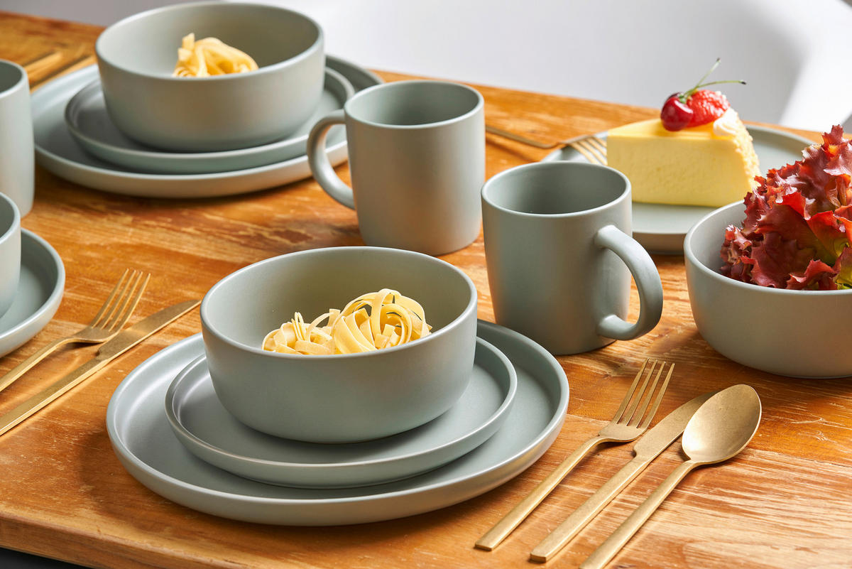 KOMBISERVICE Salbeigrün 16-teilig Prato  - Salbeigrün, KONVENTIONELL, Keramik (30/30/30cm) - Van Well