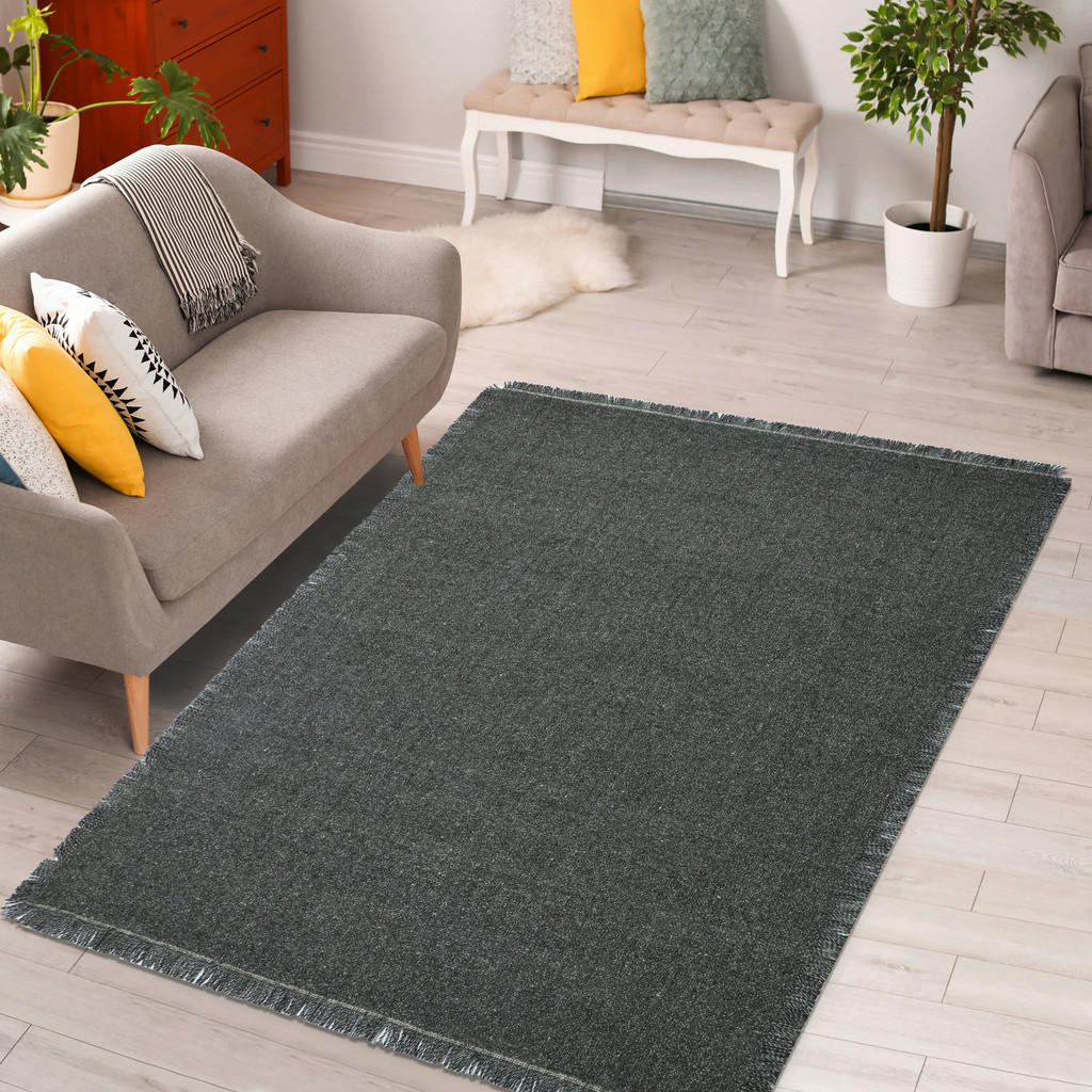 Thumbnail - Xxxl Wollteppich, Anthrazit, Textil, Struktur, rechteckig, 190x290 cm, Oeko-Tex® Standard 100, rutschfest, pflegeleicht,...