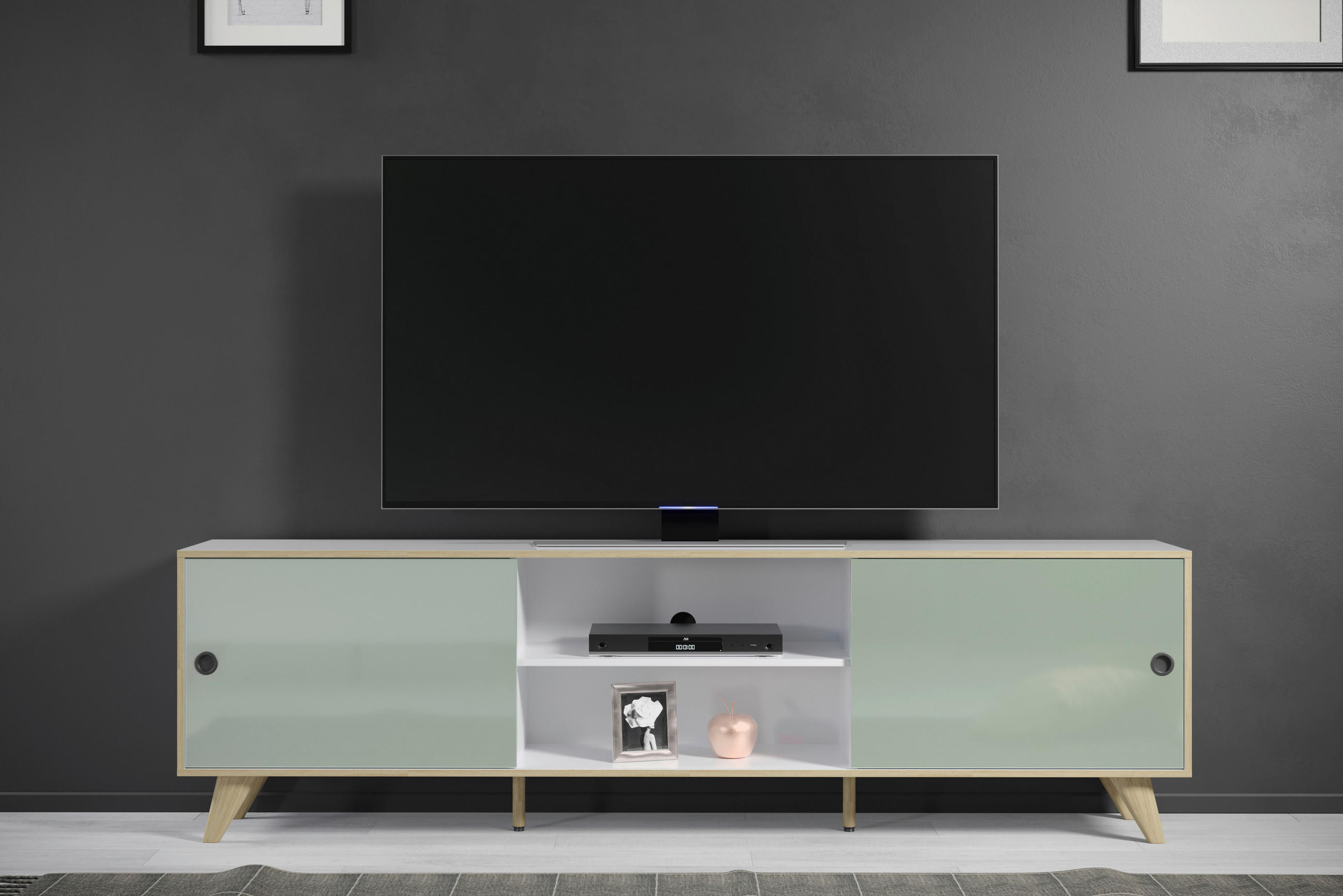 TV-ELEMENT  in 217/63/40 cm  - Eichefarben/Weiß Hochglanz, MODERN, Holzwerkstoff/Kunststoff (217/63/40cm) - Boxxx