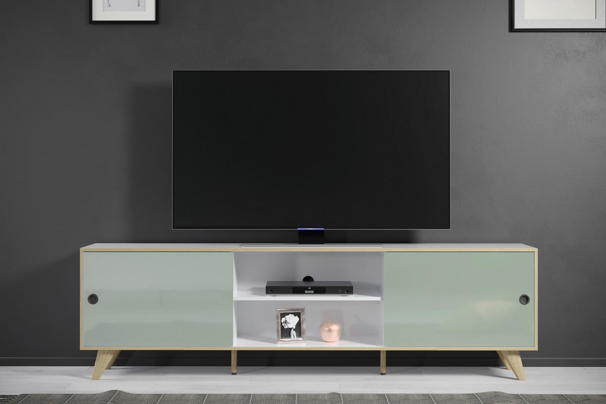 TV-ELEMENT  in 217/63/40 cm  - Eichefarben/Weiß Hochglanz, MODERN, Holzwerkstoff/Kunststoff (217/63/40cm) - Boxxx